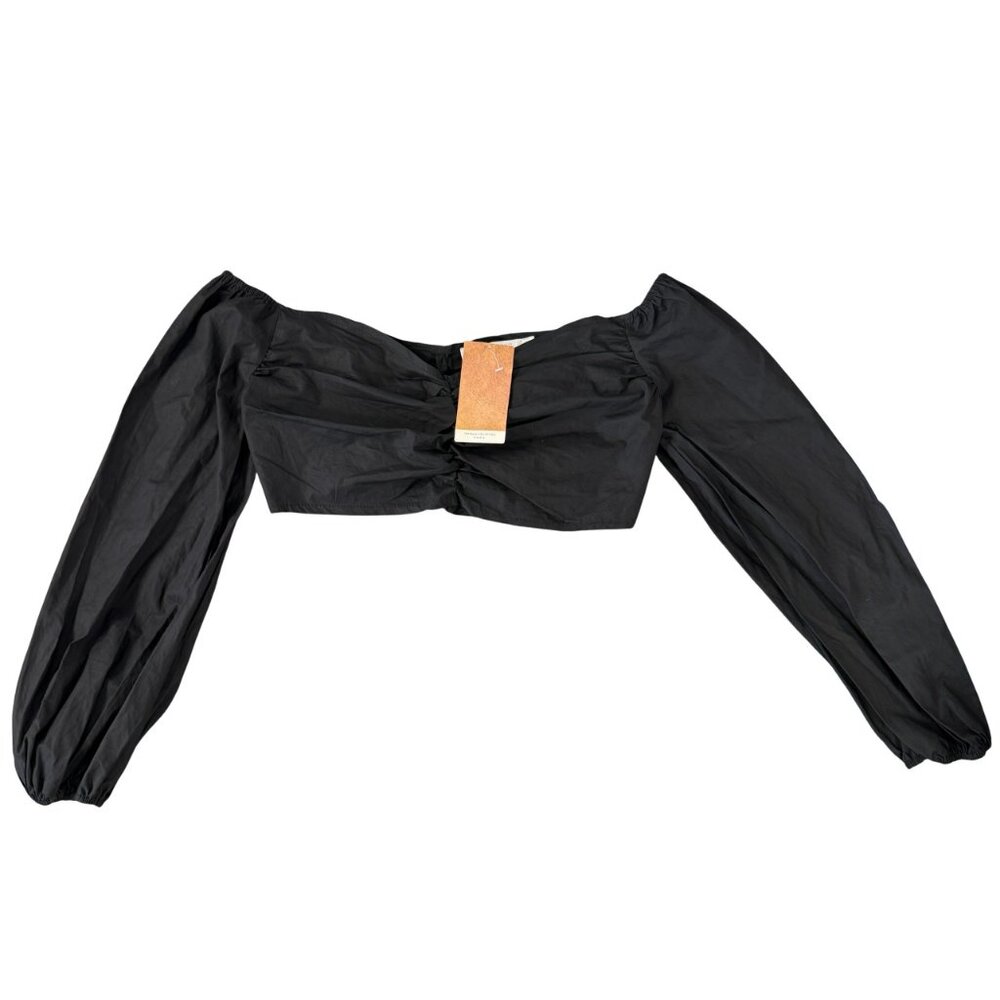 Zara Lightweight Ruched Cropped Top Puff Long Sleeve Fitted Stretch Women's M